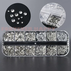 12 Ngăn Bạc Flatback Kim Cương Giả Kích Thước Hỗn Hợp Acrylic Móng Tay Nghệ Thuật Trang Trí Cho DIY Và Salon Sử Dụng