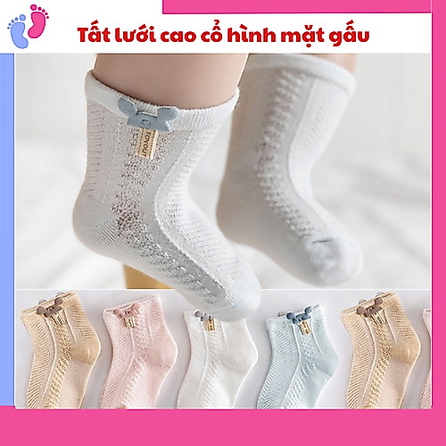 Tất lưới hình mặt gấu cao cổ saubabi