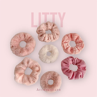 scrunchies tone hồng , buộc tóc hồng , phụ kiện tóc