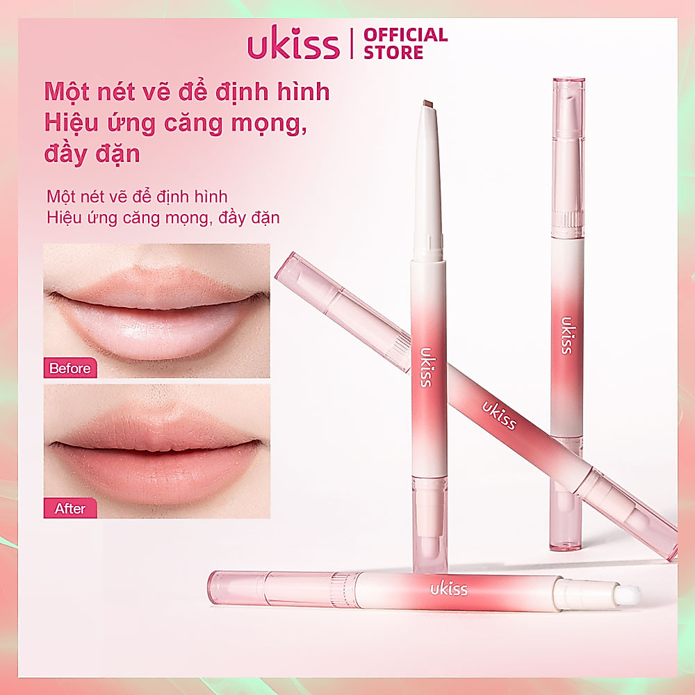Ukiss Bút lót môi hai đầu có cọ nhòe & Son môi khỏa thân Chống nhòe, lâu trôi, xác định đường viền môi