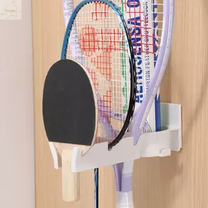 Giá đỡ vợt cầu lông AWNGD, Móc treo vợt Tennis 3 khe không cần đục lỗ, có hộp đựng bóng Giá đựng đồ treo tường Pickleball