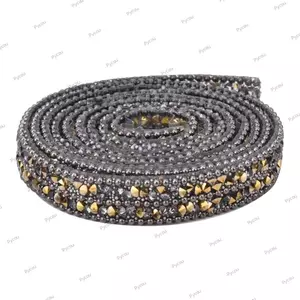 PYCOU 1 Ruy Băng Pha Lê, Chiều Dài 1 Mét 3 Hàng Thiết Kế Kim Cương Giả Đính Hạt Dây Xích, Thủy Tinh Pha Lê Đa Năng Hotfix Kim Cương Giả Viền DIY May