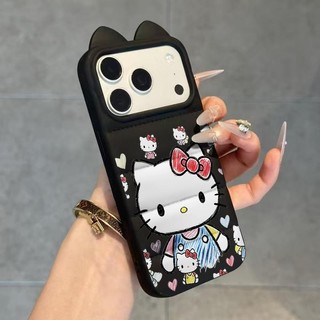 Ốp lưng tai mèo áo lông vũ Hello Kitty vẽ tay đầy nền hot thích iPhone 16/17 Pro Max/15 Pro Max/14/13/12/11/X/XS Max