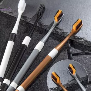 2 Bàn chải đánh răng than tre Làm sạch lông mềm siêu mịn, Trang phục gia đình Cặp đôi Bộ bàn chải đánh răng lông mịn dành cho người lớn
