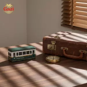 Hộp đựng bút chì kim loại hình xe điện màu xanh lá cây cổ điển Hộp đựng văn phòng phẩm thiết kế cổ điển dễ thương dành cho trẻ em sử dụng ở trường học [VN]