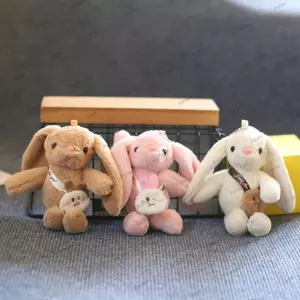 Mặt dây chuyền sang trọng hình thỏ PYCOU, Móc khóa hoạt hình nhồi bông mềm tai dài, Sinh nhật Kích thước nhỏ Phong cách Kawaii Hoạt hình dễ thương Động vật nhồi bông Schoolbag Mặt dây chuyền