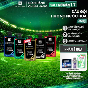 Dầu gội nam Romano hương Nước hoa nam Classic/ Force/ Attitude/Gentleman 650g/chai (Tặng phân loại ngẫu nhiên)