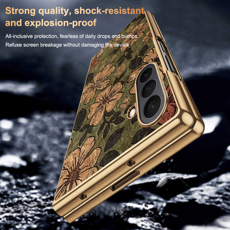 Ốp YJD Dành Cho Samsung Galaxy Z Fold7 Fold6 Fold5 Họa Tiết Cổ Điển Thanh Lịch Mạ Điện Cạnh Chống Rơi Vỏ Điện Thoại