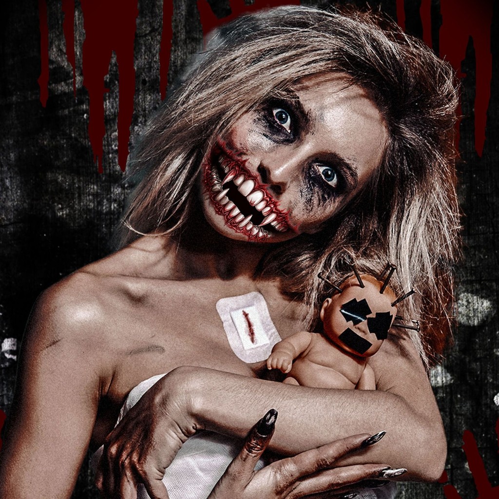 Miếng dán hình xăm miệng to màu đen trắng chống nước - perfect cho Halloween và trang điểm mặt