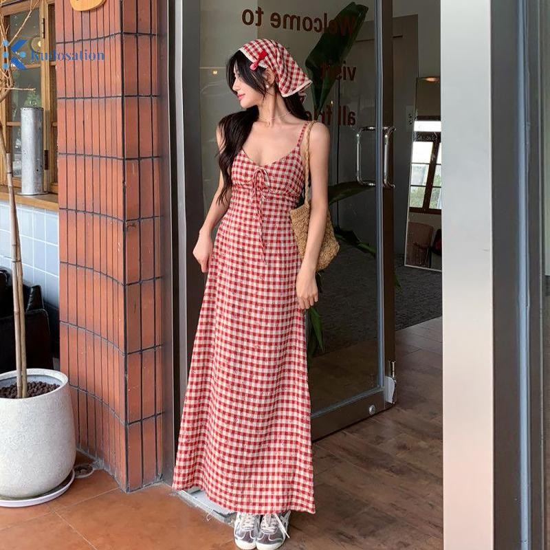 Kudosation Ngọt Ngào Thời Trang Kẻ Sọc Lưng Đầm Gợi Cảm Dây Rời Mùa Hè Boho Ngày Lễ Nữ Đầm Maxi