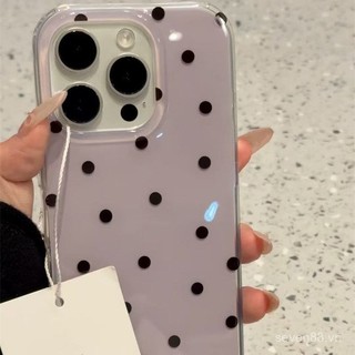Ốp Điện Thoại Thích Hợp Cho iPhone Màu Tím Đáy Đen Chấm Bi Phong Cách Hàn Quốc 17 / 16 / 15promax / 14 Phong Cách Mới 13 / 12 / 11pro Niche xsmax / xr Sáng Tạo Chống Sốc Lỗ Lớn Bao Gồm Tất Cả Vỏ Bảo Vệ DXKW