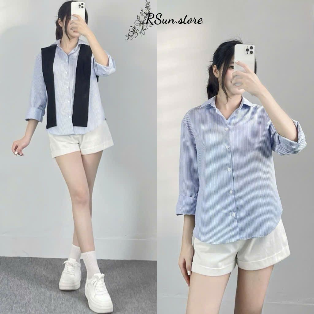 Áo sơ mi dài tay chất đũi xốp kèm khăn siêu xinh
