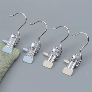 4 Thép Không Gỉ Móc Kẹp Đa Năng Kẹp Quần Áo Liền Mạch Khăn Mũ Tất Chống Gió Quần Kẹp Có Móc Bảo Quản Kẹp