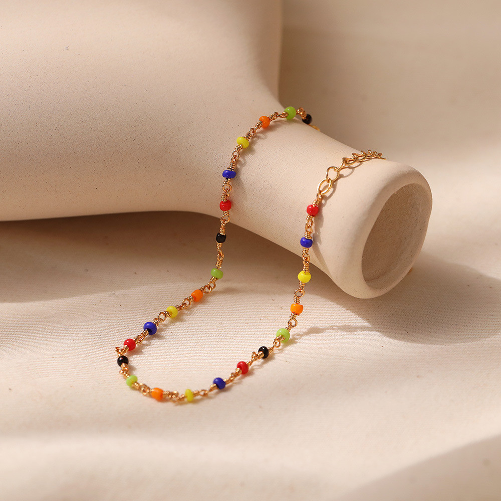 Vòng tay đính cườm đầy màu sắc dành cho nữ, Trang sức dây chuyền Boho mạ vàng để mặc mùa hè và bãi biển