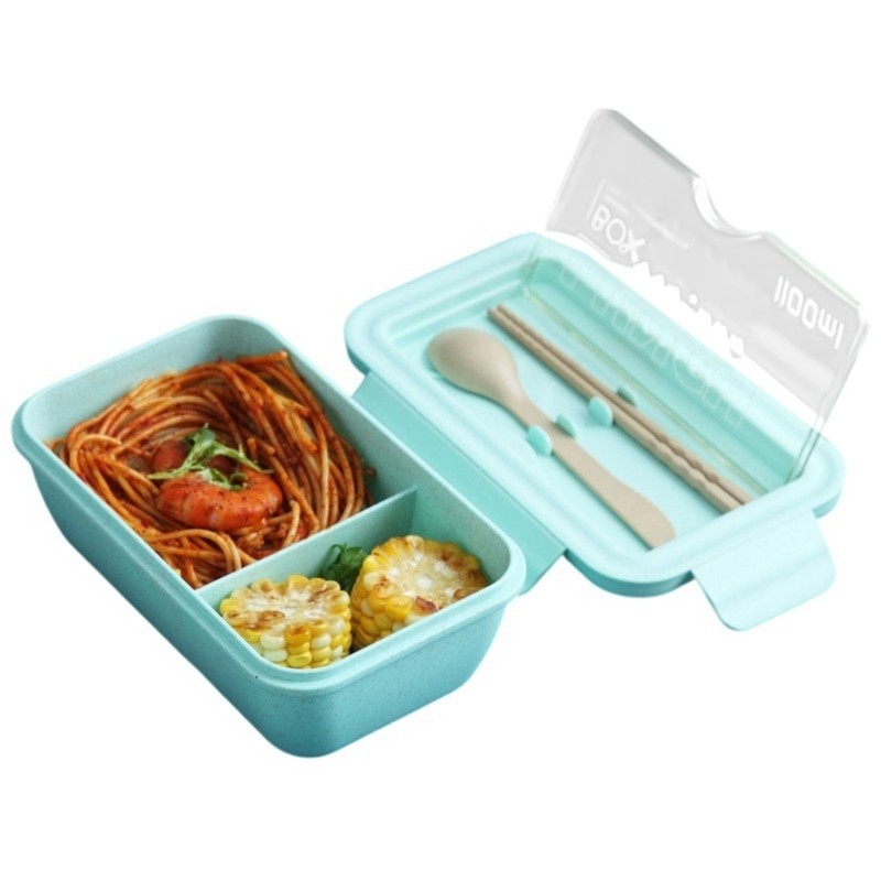 DY Phong Cách Nhật Bản Rơm Lúa Mì Bentos Hộp 2 Ngăn Lò Vi Sóng An Toàn Hộp Đựng Cơm Trưa Có Dụng Cụ Giá Đỡ Cho Văn Phòng Gy