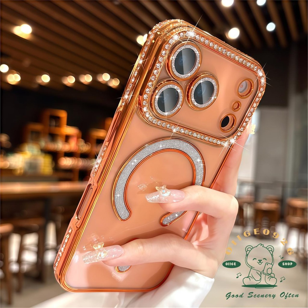 【 Ốp lưng iPhone17 】 Vỏ điện thoại từ tính mạ màu cam iphone17 Pro Max 16 15 14 13 12 11 cho vỏ iPhone Vỏ mềm silicon TPU chống sốc