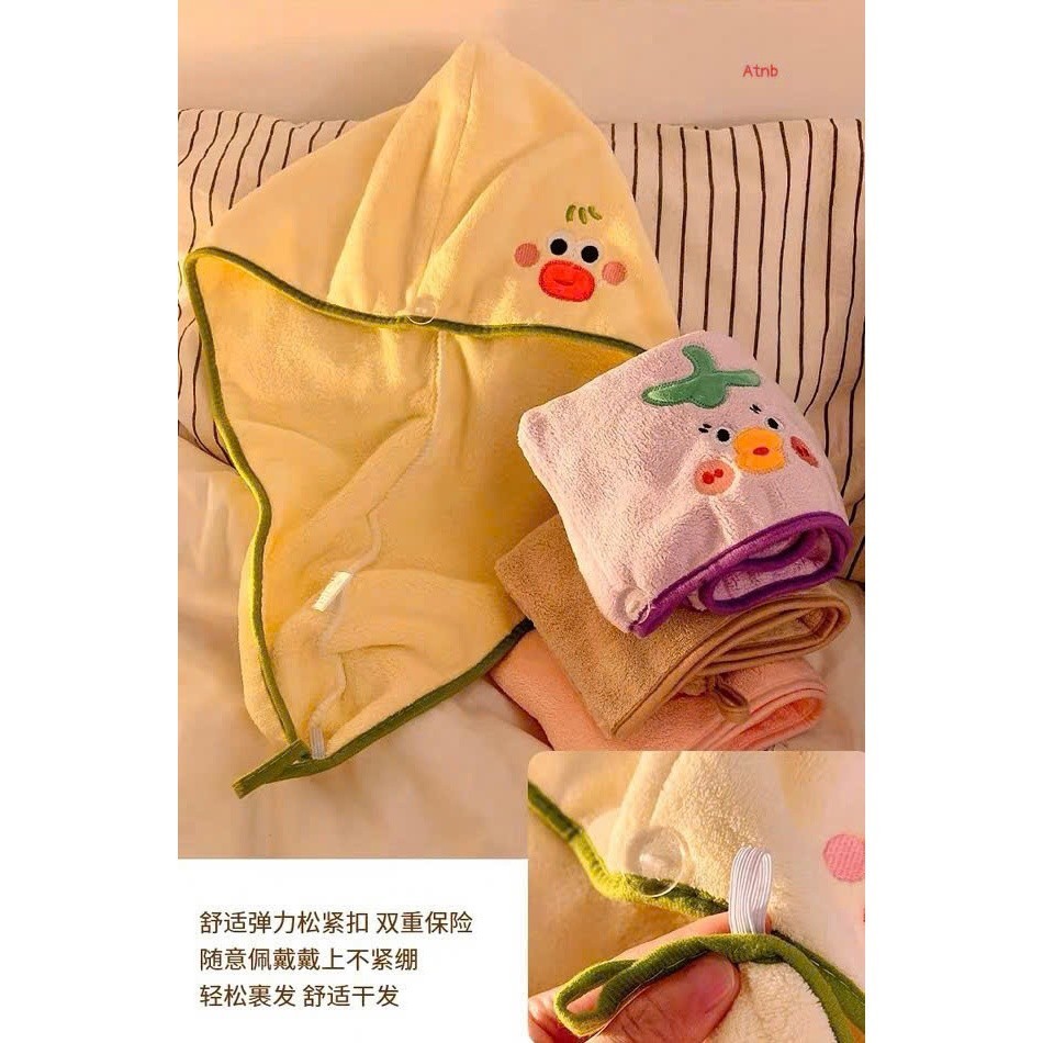 Mũ khô tóc dễ thương thấm nước nhanh khô không rụng lông. Khăn tóc dài gội đầu mũ tắm nhung san hô dành cho nữ