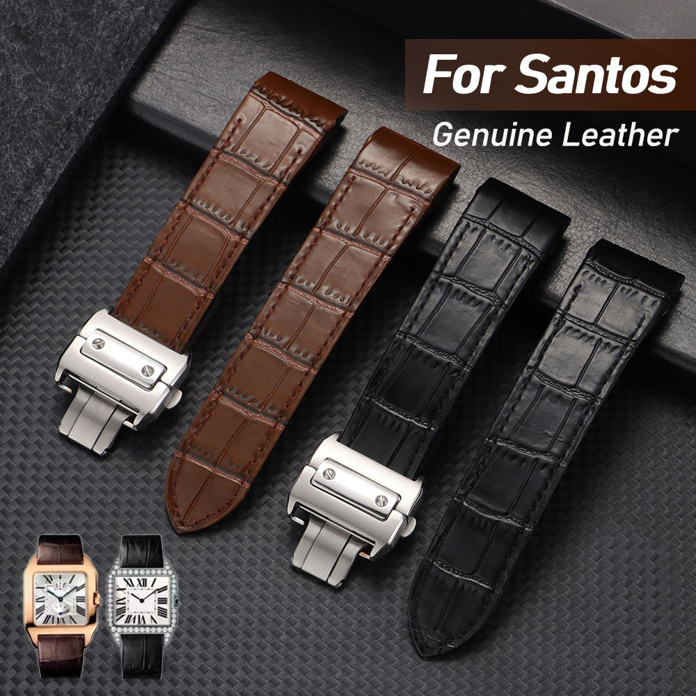 Dây đeo đồng hồ bằng da thật cho Santos 100 Series Vòng đeo tay đồng hồ có khóa cho nam nữ Dây đeo đồng hồ thay thế bằng tre hoa văn bằng da bò