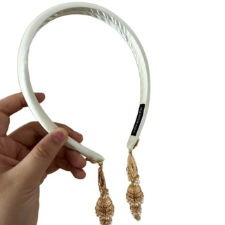 Kẹp tóc phong cách dân tộc retro màu be với satin nhấp nháy zirconia và ngọc trai - JCQO