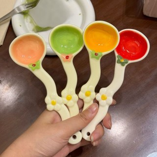 Thìa cơm gốm tráng men màu hoạt hình dễ thương, dùng cho gia đình, thìa lớn, thìa tráng miệng MQ3K