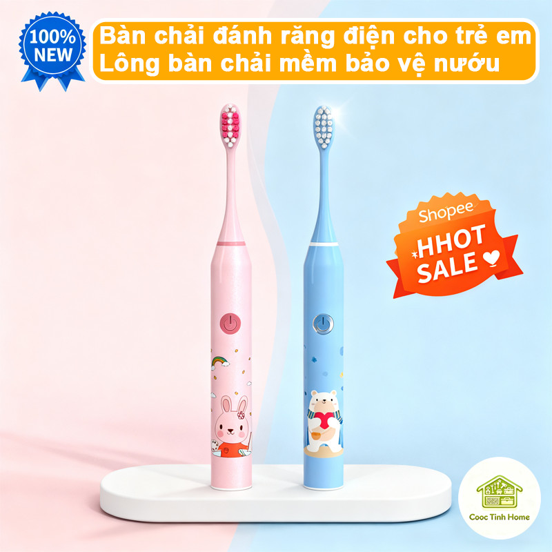 Bàn Chải Điện Cho Bé HOKU 5 Chế Độ Sóng Âm – Lông Siêu Mềm, Chải Tự Động An Toàn, Tặng Hộp Tăm Chỉ