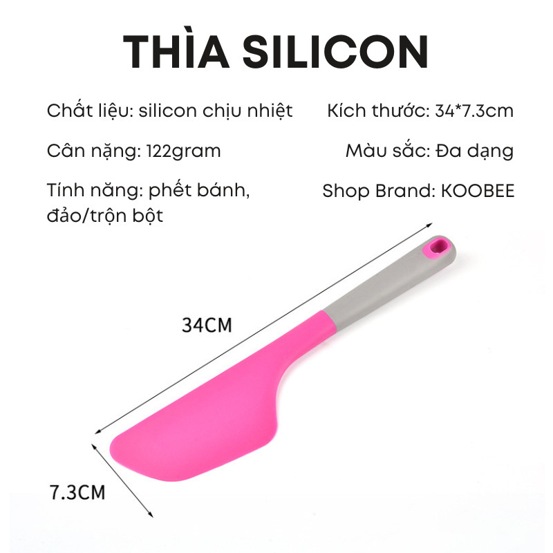 Thìa Silicon Chịu Nhiệt 34cm KOOBEE – Vá Silicon Đa Năng, Thìa Trộn Bột, Phết Kem Bánh, Dụng Cụ Làm Bánh| 326
