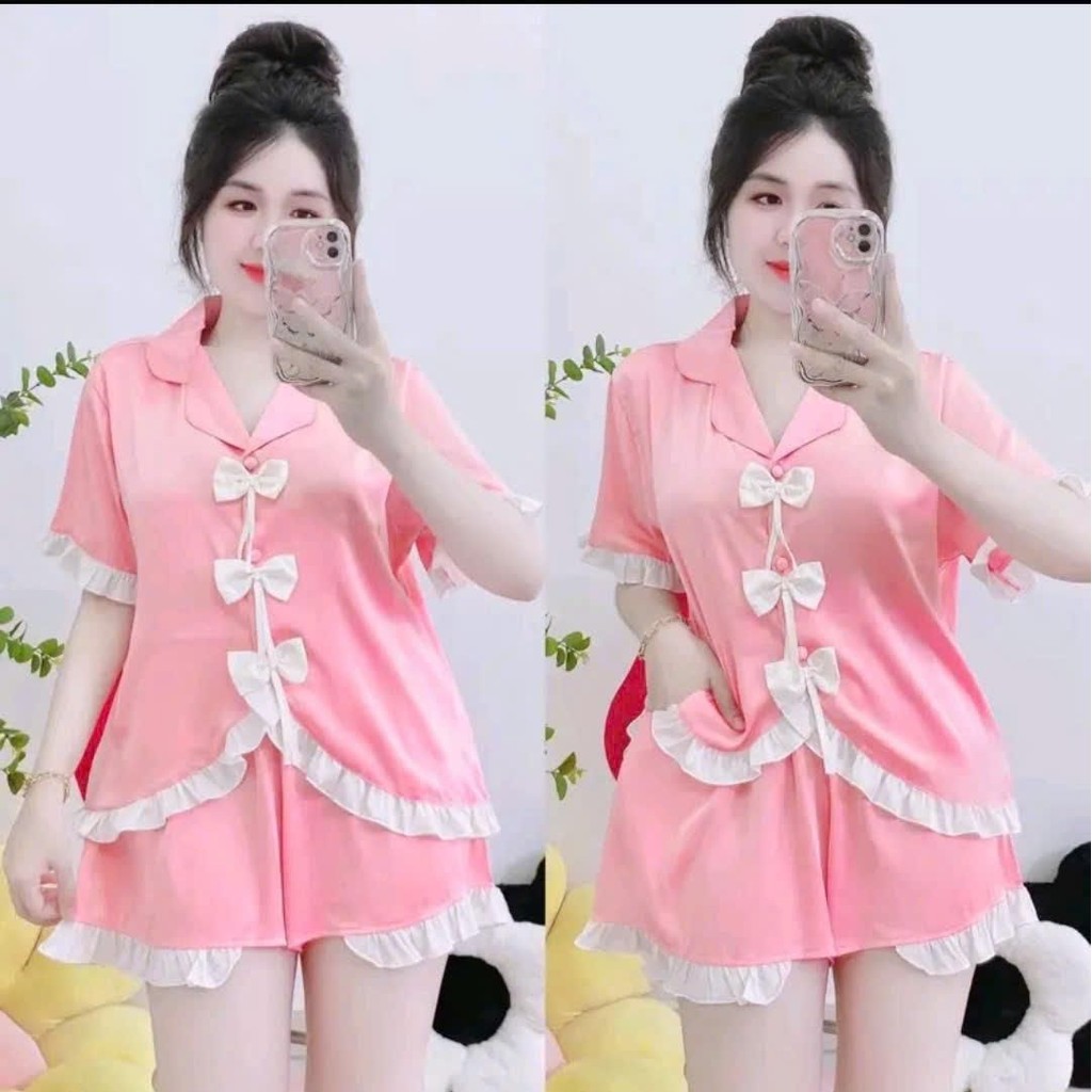 Set Đồ Ngủ Nữ - 3AE - Lụa Latin Tay Ngắn – Dáng Thoải Mái, Chất Liệu Mát Da, Thiết Kế Dễ Thương H41