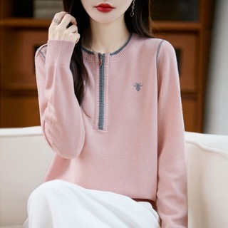 Áo len dệt kim tay dài nữ, style Hàn Quốc đơn giản cho thu đông