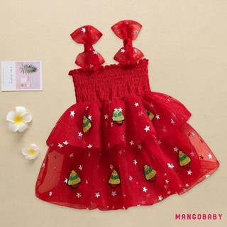MG-Baby Girl Váy Giáng Sinh Không Tay Nơ Vai Đầm Dự Tiệc Cho Bé Váy Công Chúa
