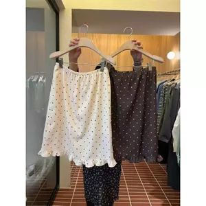 Váy chấm bi phong cách Hàn Quốc Thắt lưng co giãn nhỏ Xù giữa chiều dài bao phủ đáy sâu Váy ôm hơn
