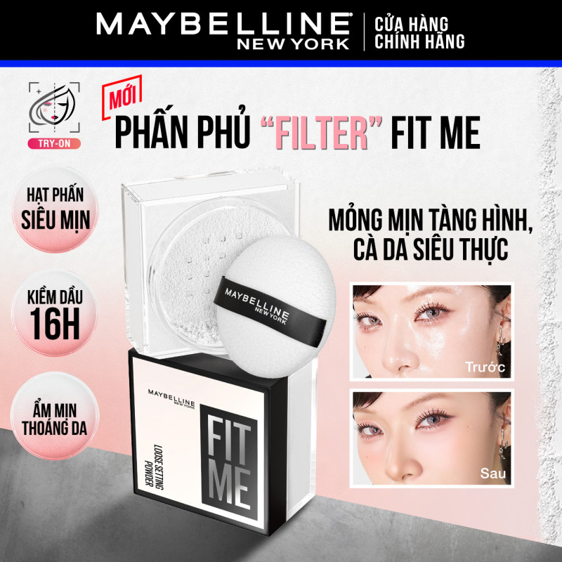 Phấn phủ bột "filter" cà da, kiềm dầu, chống nước, lâu trôi 16H Fit Me Mattifying Setting Powder Maybelline New York 10g