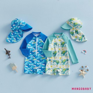 MG-Toddler Đồ bơi bé trai có mũ Phim hoạt hình Cá mập / Rùa dài tay Bảo vệ phát ban Bộ đồ tắm có khóa kéo cho bể bơi đi biển