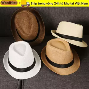 WOODNEST Rơm Panama Mũ Mùa Hè Gangster Mũ Rộng Vành Đầm Jazz Mũ
