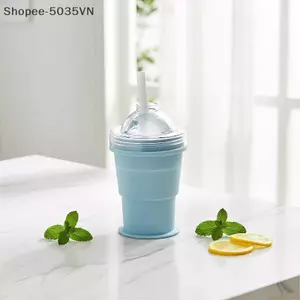 {AKIN} Cốc đá bóng có thể gập lại có ống hút tích hợp Khuôn làm đá silicon cấp thực phẩm để làm đá Qui tại nhà hoặc các sự kiện ngoài trời {a}