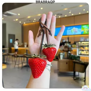 Vòng chìa khóa dâu tây BRBRAA, Thiết kế túi thủ công quyến rũ, Móc khóa chống thấm nước bằng nhựa ngộ nghĩnh Sử dụng hàng ngày