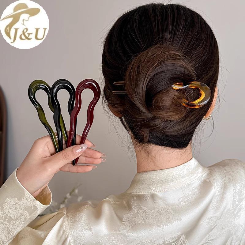 JU Vintage Kẹp Tóc Hình Chữ U Cho Nữ Bé Gái, Hình Học Rùa Acetate, Phụ Kiện Thời Trang, Mũ Tóc