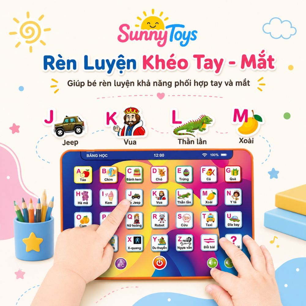 Máy Tính Bảng Y-Pad Cho Bé SunnyToys - Học Tiếng Anh Bấm Chữ Cái, Số Đếm Và Âm Thanh Vui Nhộn
