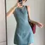 Váy Denim không tay màu xanh cổ điển Thiết kế mùa hè Niche Slim-fit Slimer Look Temperament Váy hông