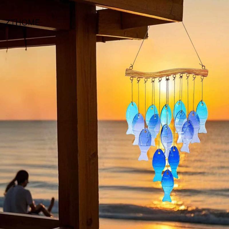 ZTHOME Trang Trí Kính Xanh Cá Chuông Gió Sân Vườn Ngoài Trời Treo Chuông Thủ Công Cho Sân Và Hiên Nhà HOT
