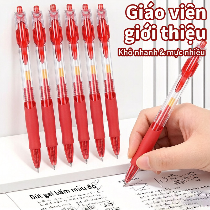 Bút gel bấm ngòi 0.5mm mực đen xanh đỏ viết trơn khô nhanh không lem cho học sinh văn phòng giá tốt