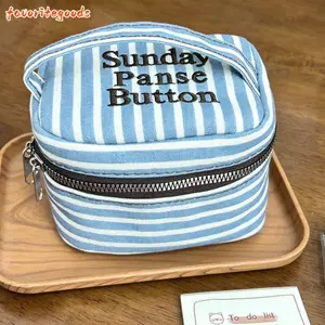 Hộp lưu trữ hình vuông FAVORITEGOODS, Túi trang điểm sọc trắng cầm tay, Thiết kế dây kéo đa chức năng Túi đựng mỹ phẩm nhỏ Du lịch tại nhà