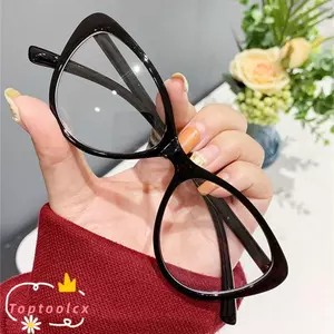 TOPTOOLCX Kính Tia Xanh Chống Tia UV, Kính Mắt Da Báo Trong Suốt Khung Lớn, Kính Máy Tính Tròn Retro Nữ