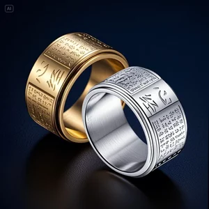 Vòng Thép Không Gỉ Phong Cách Dân Tộc Xoay Giải Nén 12 Mm Vòng Rộng Xoay Hai Lớp Không Phai Màu Nhẫn Thép Titan GLL9