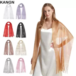 KANGN Ren Tua Rua Khăn Lụa, Vỏ Yếm Cổ Vàng Bạc Sáng Bóng Khăn, Khăn Cổ Chống Nắng Thời Trang Mỏng Đi Biển Du Lịch Smock Cho Xuân Hè Thu