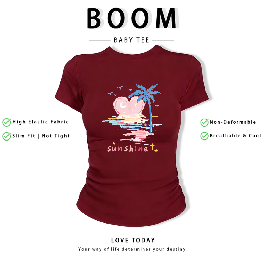 BOOM Áo Baby Tee Nữ Cotton Ôm Body-Áo Thun Ngắn Tay Y2K In Hình PhongCách Mùa Hè, Cổ Tròn Hàng Đầucách hàn quốc phong287
