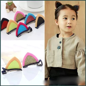 YT4 1 Chiếc Kẹp Tóc Dễ Thương Cô Gái Lấp Lánh Kim Sa Lấp Lánh Tai Mèo Trẻ Em Hợp Kim Kẹp Tóc