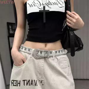 Dây thắt lưng kim cương giả WEETW, Dây đeo chìa khóa Piano Graffiti phong cách Hàn Quốc, Dây thắt lưng Harajuku Y2K thanh lịch Dạo phố