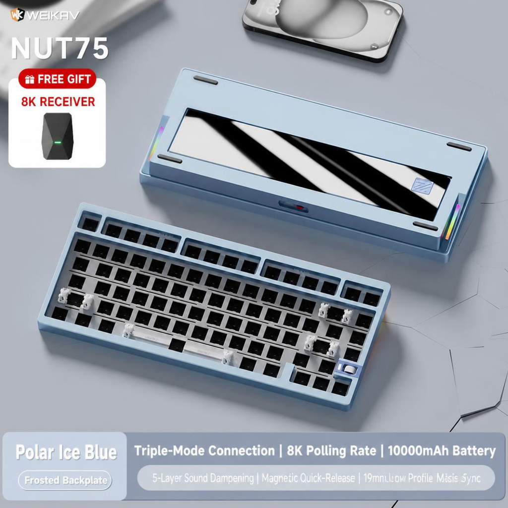 [BH 6 tháng] Weikav NUT75 - Bàn phím cơ khung nhôm CNC, núm xoay, âm poppy, gõ cực đã, pin 10000mah, tạ trang trí | BigBuy360 - bigbuy360.vn