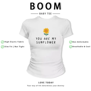 BOOM Áo Baby Tee Nữ Cotton Ôm Body-Áo Thun Ngắn Tay Y2K In Hình PhongCách Mùa Hè, Cổ Tròn Hàng Đầucách hàn quốc phong363