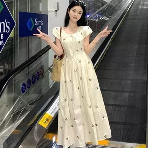Mùa hè Phong cách mới nhẹ nhàng Pháp ngọt ngào Váy hoa eo hẹp thon gọn hơn Váy dài in hình khí chất